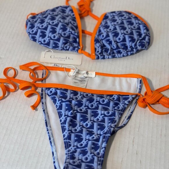 Christian Dior 2 pc Bikini  Sz Large  Orange/Blue  Made in Paris France  NEW - Picture 1 of 1
